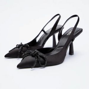 ZARA EMBELLISHED BOW SLINGBACK HEEL